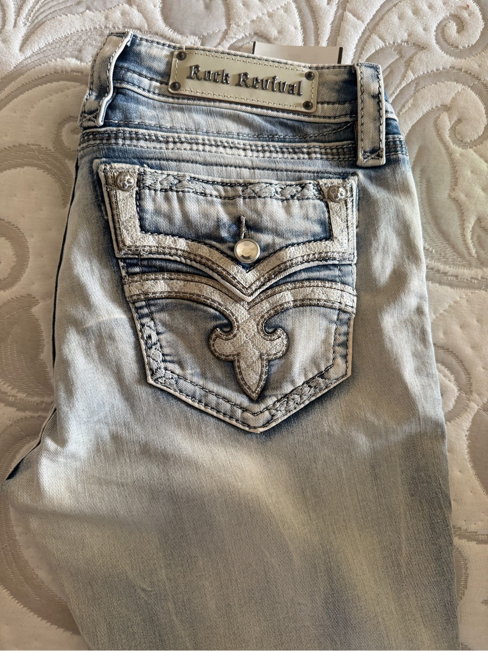 Rock Revival Women's Light Blue Distressed Embroidered Pocket Skinny Jeans